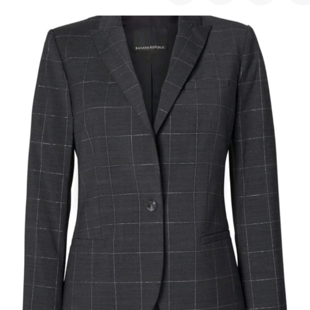 Banana Republic Classic Fit Shine Blazer Dark Grey Window Pane